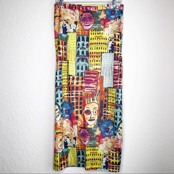 Unique Bright City Scene Art Graphic Maxi Skirt - Picture 1 of 7